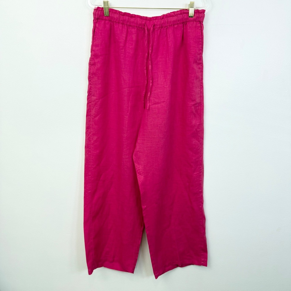 J.Crew Soleil Linen Pants Hot Pink Drawstring Wide Leg Size Medium